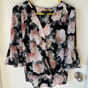 INC International Concepts Black and Pink Floral Blouse